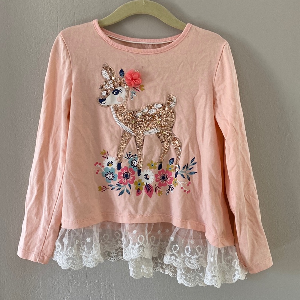 Tommy Bahama kids sequin deer long sleeve top, size 5-6